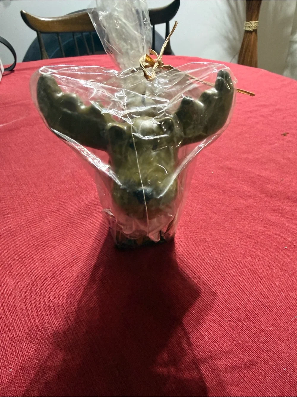 Green Decorative Moose Figurine with Floral Accents